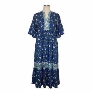 Mod's Mahal Split Neck Floral Midi Dress Womens Size XS Vintage Prairie Boho